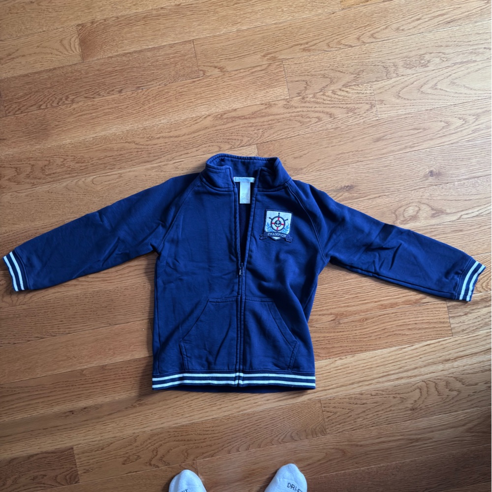 Janie and Jack Navy Zip Hoodie with Striped Trim